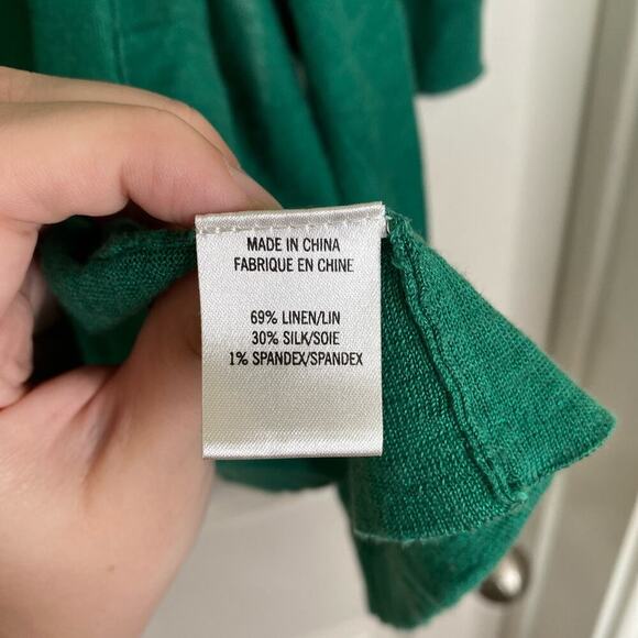 THEORY Maritza B Cardigan Shawl Drape Collar Green Size Small Linen Silk - Picture 5 of 6